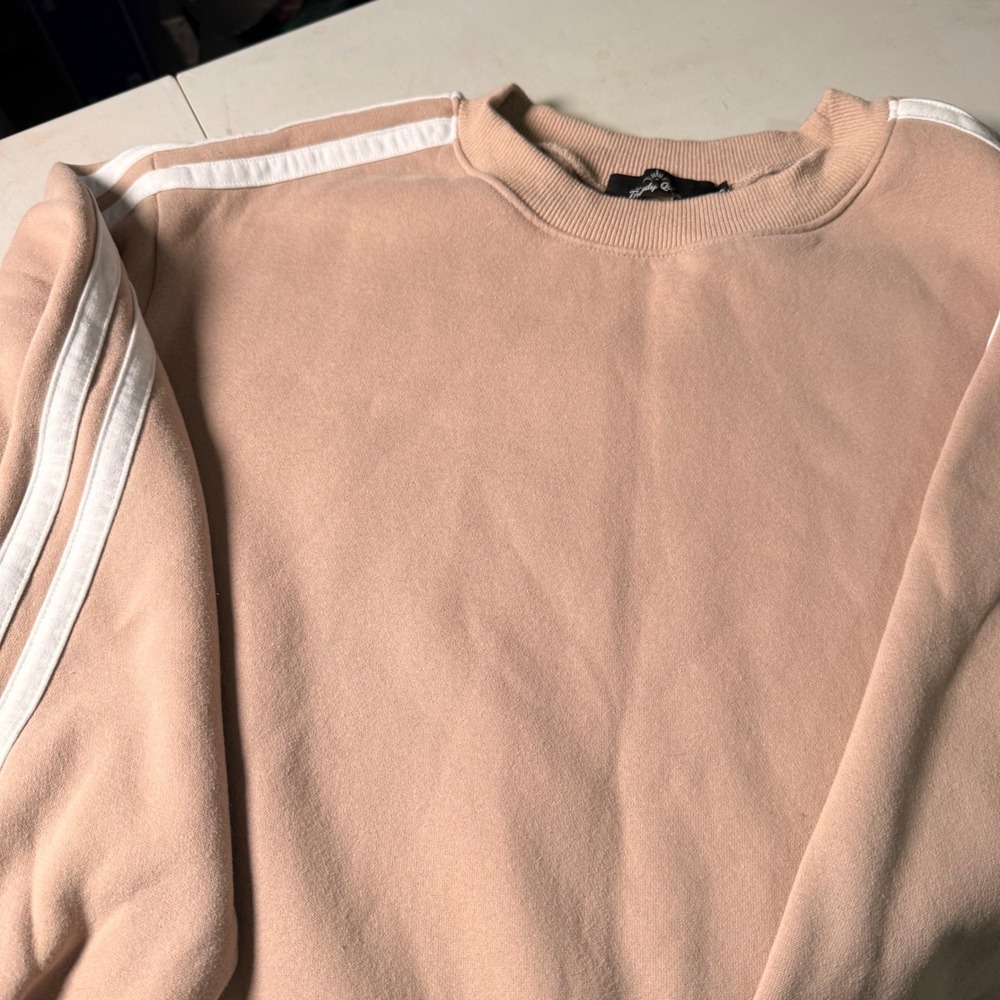 Trendy Queen Womens Crewneck Sweatshirt Pink White Stripe Fleece EZtrd712 Small